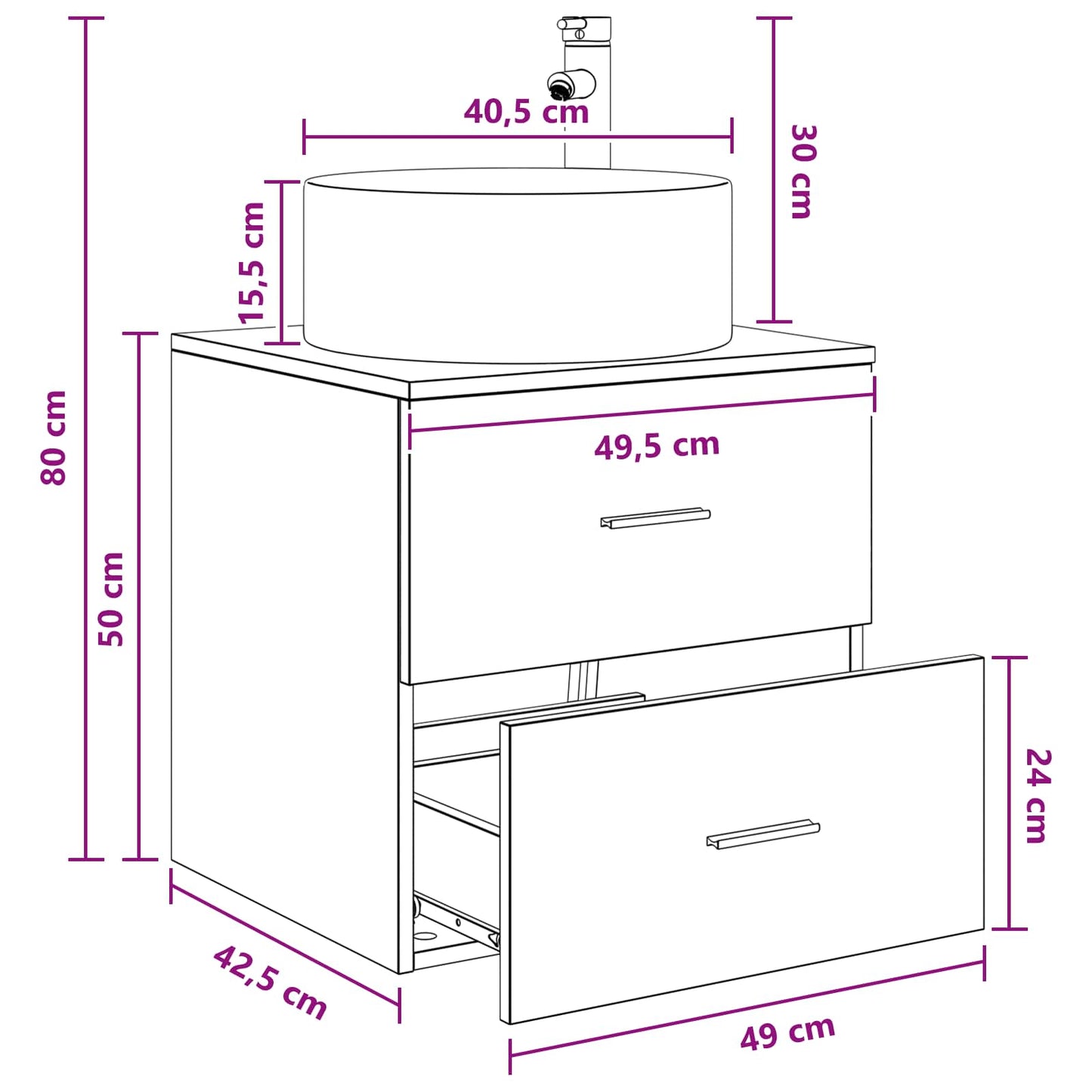 Wall-Mounted Sink Vanity White 49.5 x 44.5 x 65.5 cm