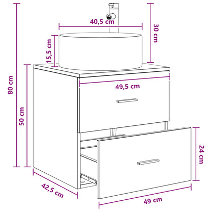 Wall-Mounted Sink Vanity Black Oak 49.5 x 44.5 x 65.5 cm