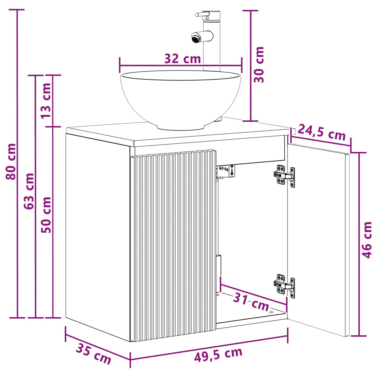 Wall-Mounted Sink Vanity High Gloss White 49.5 x 35 x 63 cm