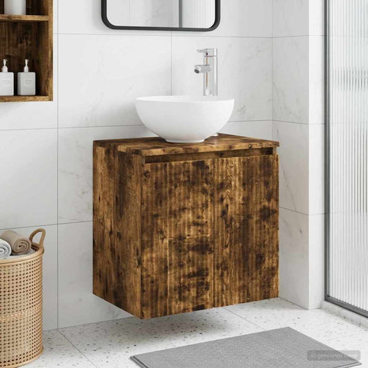 Wall-Mounted Sink Vanity Smoked Oak 49.5 x 35 x 63 cm