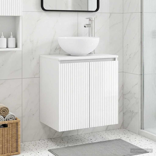 Wall-Mounted Sink Vanity High Gloss White 49.5 x 41 x 64.5 cm