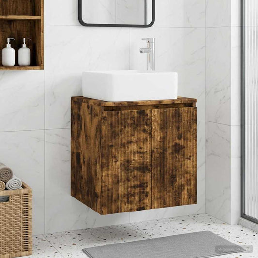 Wall-Mounted Sink Vanity Smoked Oak 49.5 x 41 x 63 cm