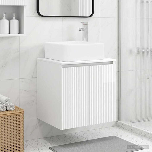 Wall-Mounted Sink Vanity High Gloss White 53 x 35 x 63 cm