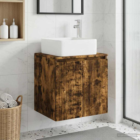 Wall-Mounted Sink Vanity Smoked Oak 53 x 35 x 63 cm