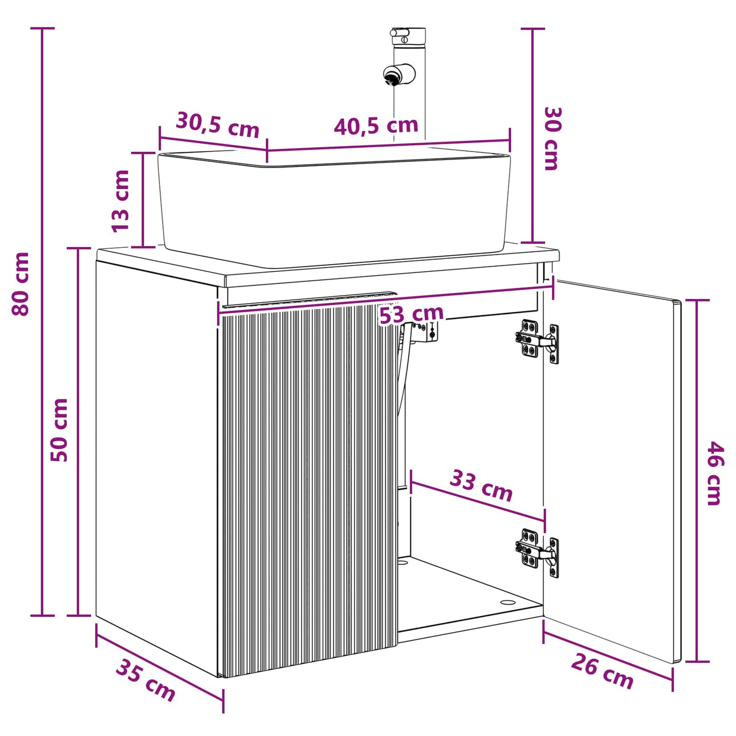 Wall-Mounted Sink Vanity Smoked Oak 53 x 35 x 63 cm