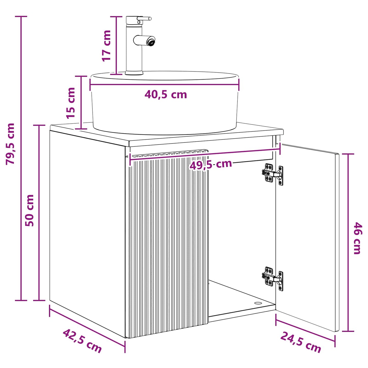 Wall-Mounted Sink Vanity High Gloss White 49.5 x 44.5 x 65 cm