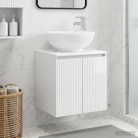 Wall-Mounted Sink Vanity High Gloss White 49.5 x 44.5 x 65 cm