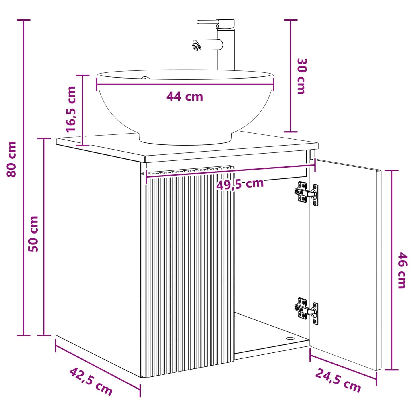 Wall-Mounted Sink Vanity Artisan Oak 49.5 x 44.5 x 65 cm