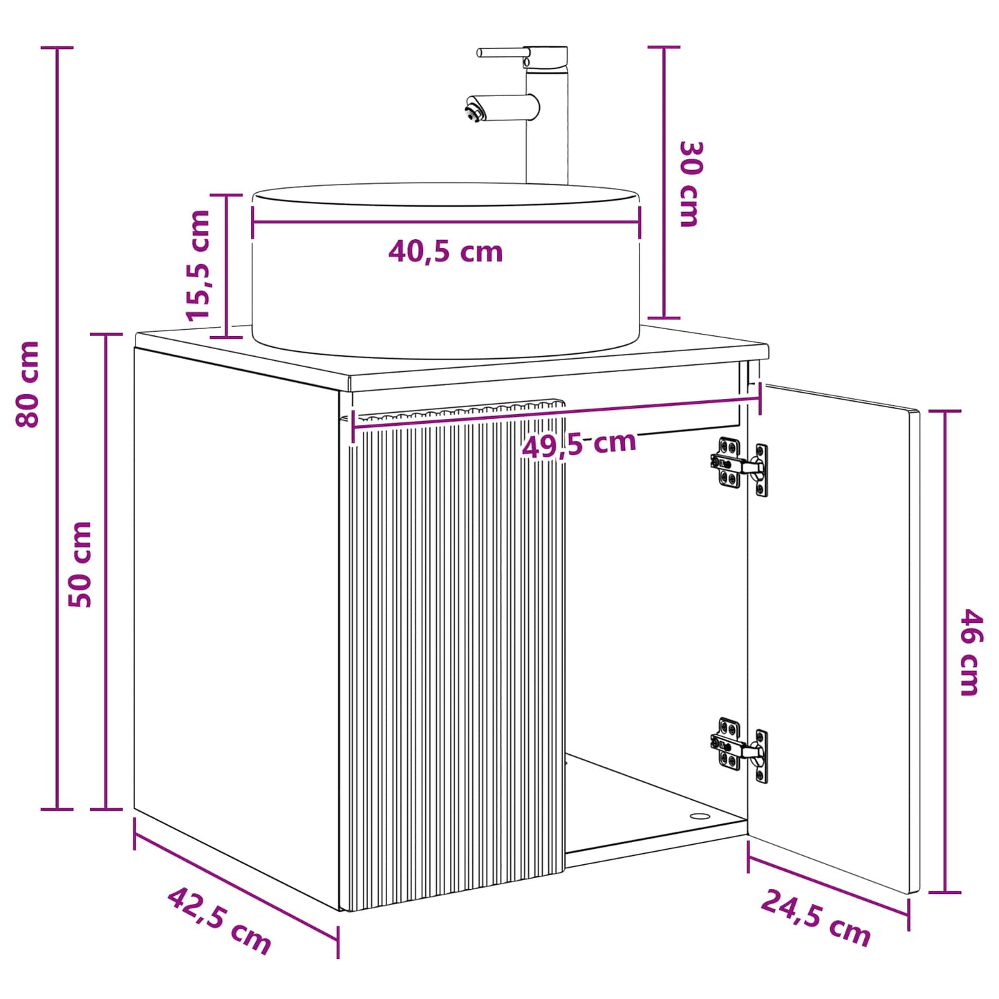 Wall-mounted Sink Vanity High Gloss White 49.5 x 44.5 x 65.5 cm