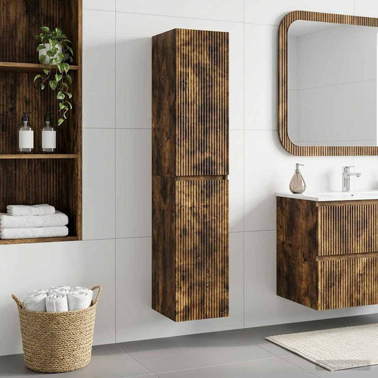Wall-mounted Bathroom Cabinet Smoked Oak 33 x 34.5 x 160 cm