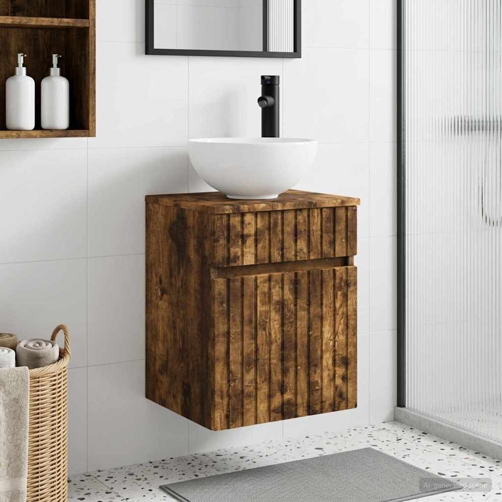 Wall-mounted Sink Vanity Smoked Oak 39 x 35 x 63 cm