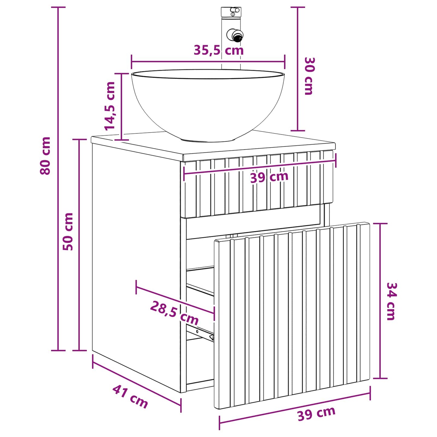 Wall-mounted Sink Vanity Black 39 x 41 x 64.5 cm