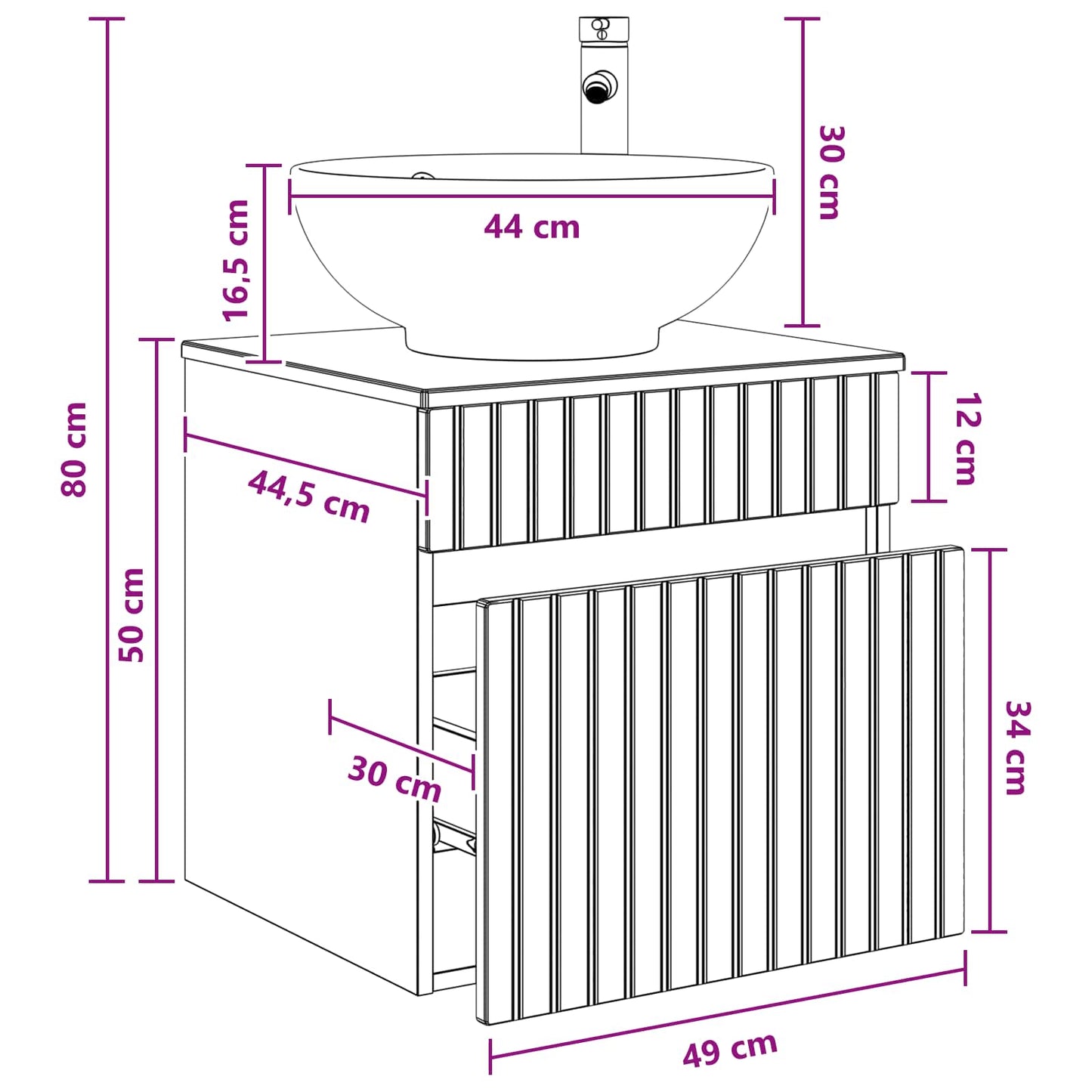 Wall-mounted Sink Vanity Smoked Oak 49 x 44.5 x 66.5 cm