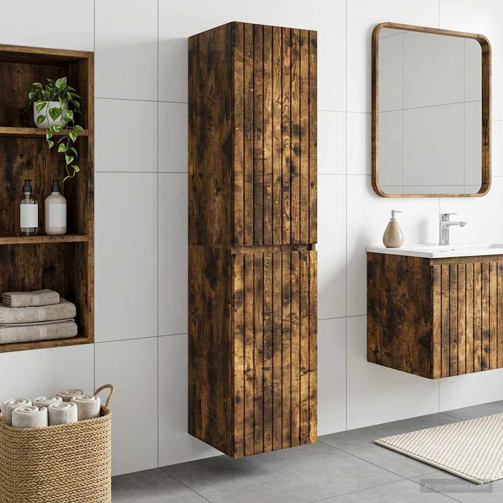 Wall-mounted Bathroom Cabinet Smoked Oak 33 x 34.5 x 160 cm