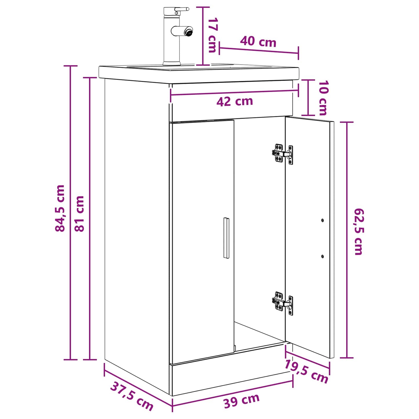 Bathroom Vanity with Sink Black Oak 42 x 40 x 84.5 cm