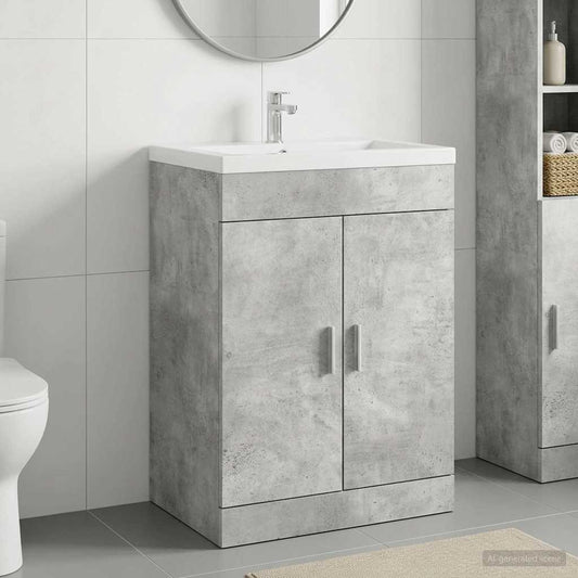 Bathroom Under Sink Cabinet Concrete Grey 56 x 37.5 x 81 cm