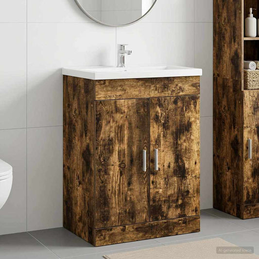Bathroom Under Sink Cabinet Smoked Oak 56 x 37.5 x 81 cm