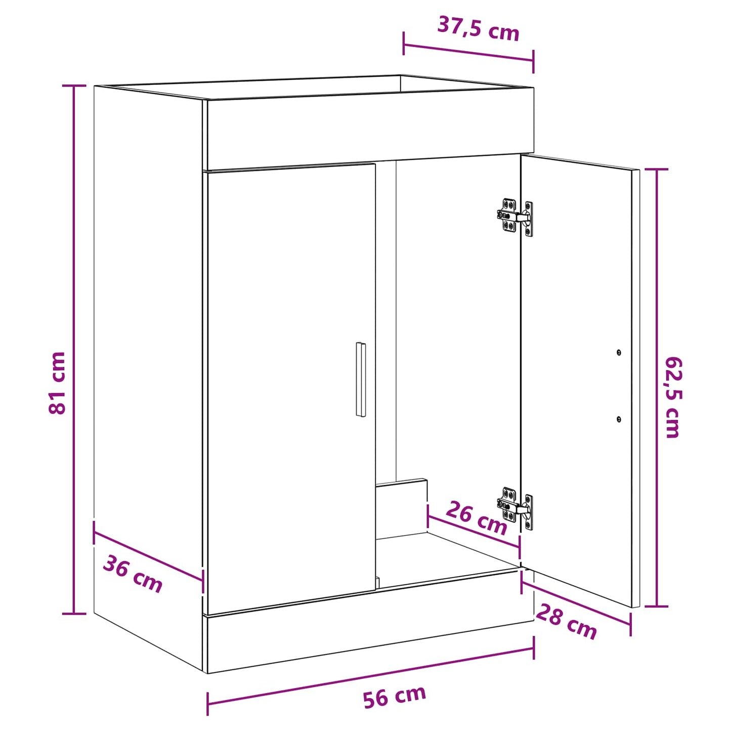 Bathroom Under Sink Cabinet Artisan Oak 56 x 37.5 x 81 cm