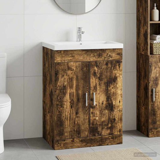 Bathroom Under Sink Cabinet Smoked Oak 78.5 x 37.5 x 81 cm