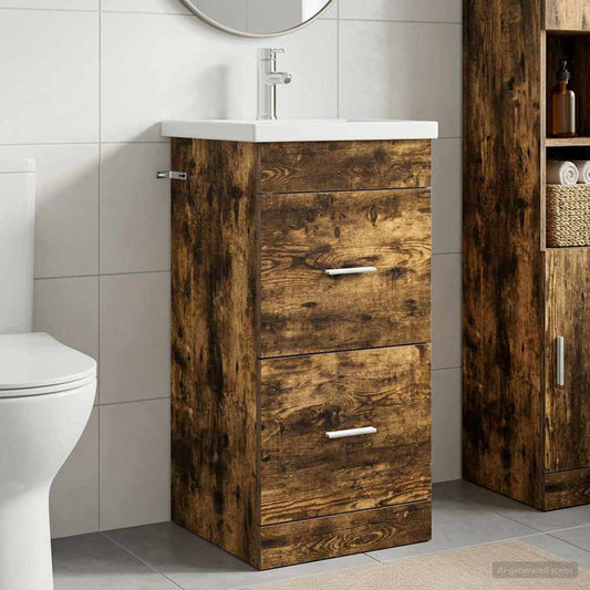 Bathroom Vanity with Sink Smoked Oak 42 x 40 x 84.5 cm