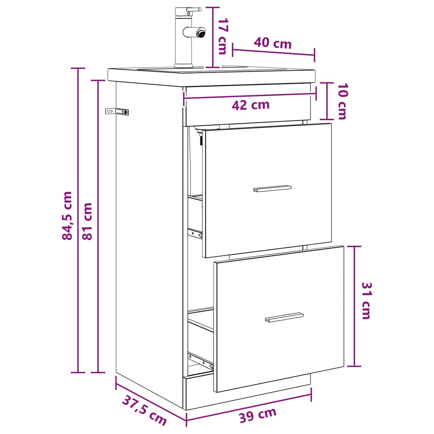 Bathroom Vanity with Sink Grey Sonoma 42 x 40 x 84.5 cm