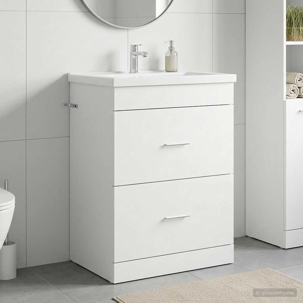 Bathroom Under Sink Cabinet White 56 x 37.5 x 81 cm