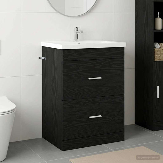 Bathroom Under Sink Cabinet Black Oak 56 x 37.5 x 81 cm