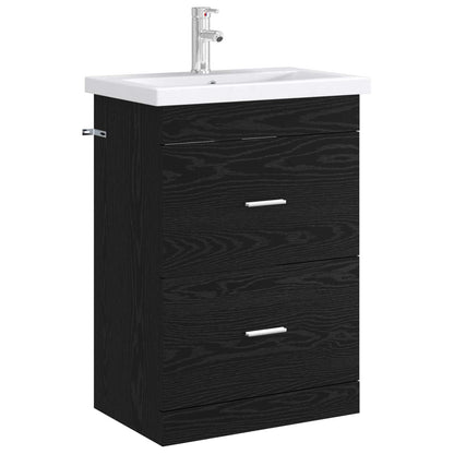 Bathroom Under Sink Cabinet Black Oak 56 x 37.5 x 81 cm