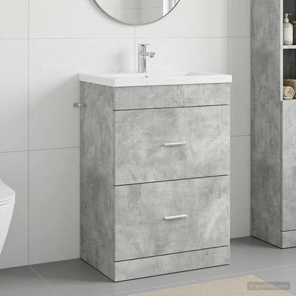 Bathroom Under Sink Cabinet Concrete Grey 56 x 37.5 x 81 cm