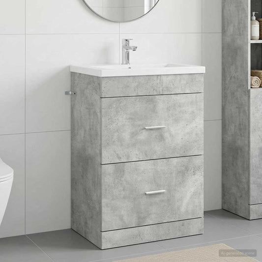 Bathroom Under Sink Cabinet Concrete Grey 56 x 37.5 x 81 cm