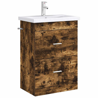 Bathroom Under Sink Cabinet Smoked Oak 56 x 37.5 x 81 cm