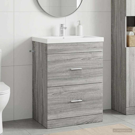 Bathroom Under Sink Cabinet Grey Sonoma 56 x 37.5 x 81 cm