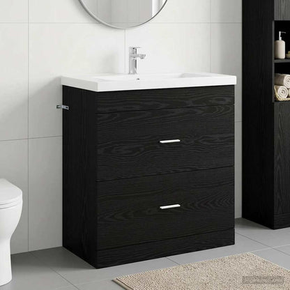Bathroom Under Sink Cabinet Black Oak 78.5 x 37.5 x 81 cm