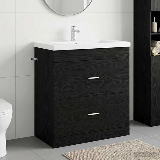 Bathroom Under Sink Cabinet Black Oak 78.5 x 37.5 x 81 cm