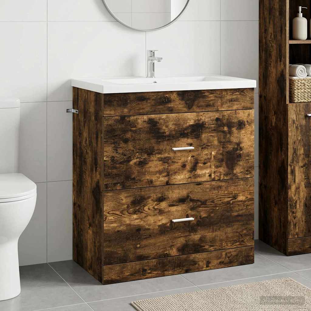 Bathroom Under Sink Cabinet Smoked Oak 78.5 x 37.5 x 81 cm