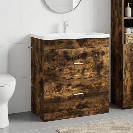 Bathroom Under Sink Cabinet Smoked Oak 78.5 x 37.5 x 81 cm