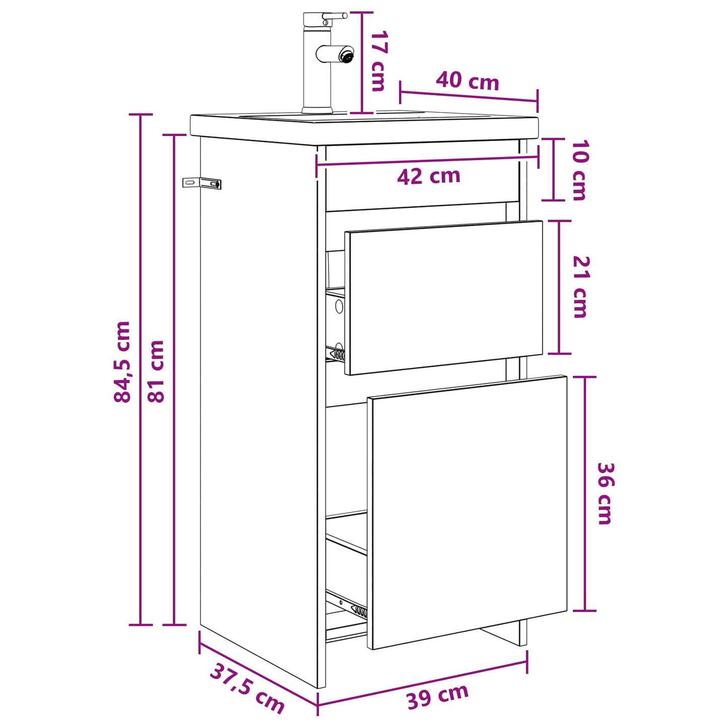 Bathroom Vanity with Sink Sonoma Oak 42 x 40 x 84.5 cm