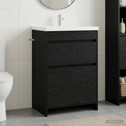 Bathroom Under Sink Cabinet Black Oak 56 x 37.5 x 81 cm