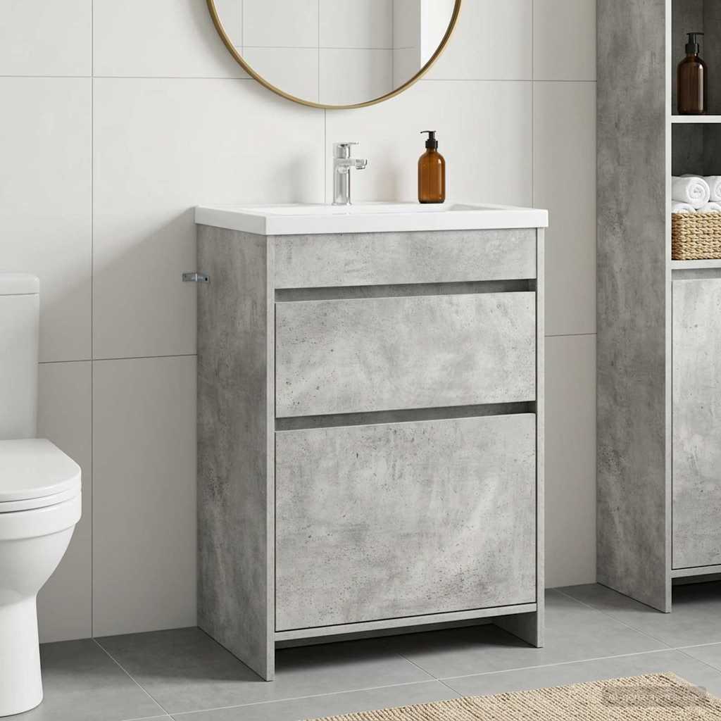 Bathroom Under Sink Cabinet Concrete Grey 56 x 37.5 x 81 cm