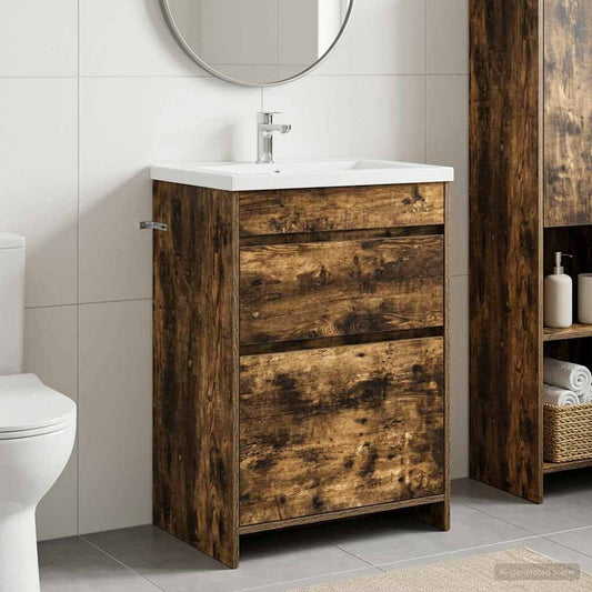 Bathroom Under Sink Cabinet Smoked Oak 56 x 37.5 x 81 cm