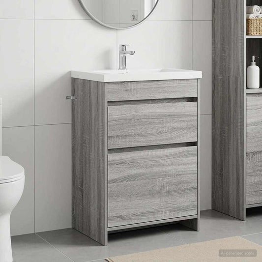Bathroom Under Sink Cabinet Grey Sonoma 56 x 37.5 x 81 cm