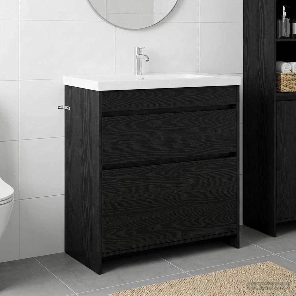 Bathroom Under Sink Cabinet Black Oak 78.5 x 37.5 x 81 cm