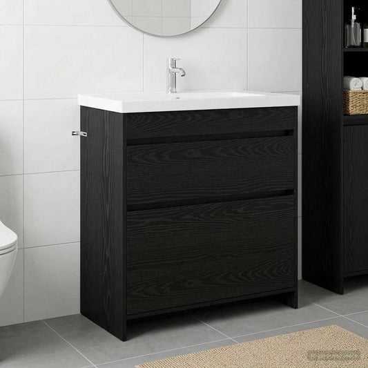 Bathroom Under Sink Cabinet Black Oak 78.5 x 37.5 x 81 cm