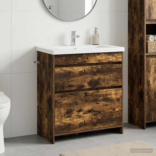 Bathroom Under Sink Cabinet Smoked Oak 78.5 x 37.5 x 81 cm
