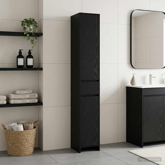 Bathroom Cabinet Black Oak 30 x 33 x 190 cm Engineered Wood