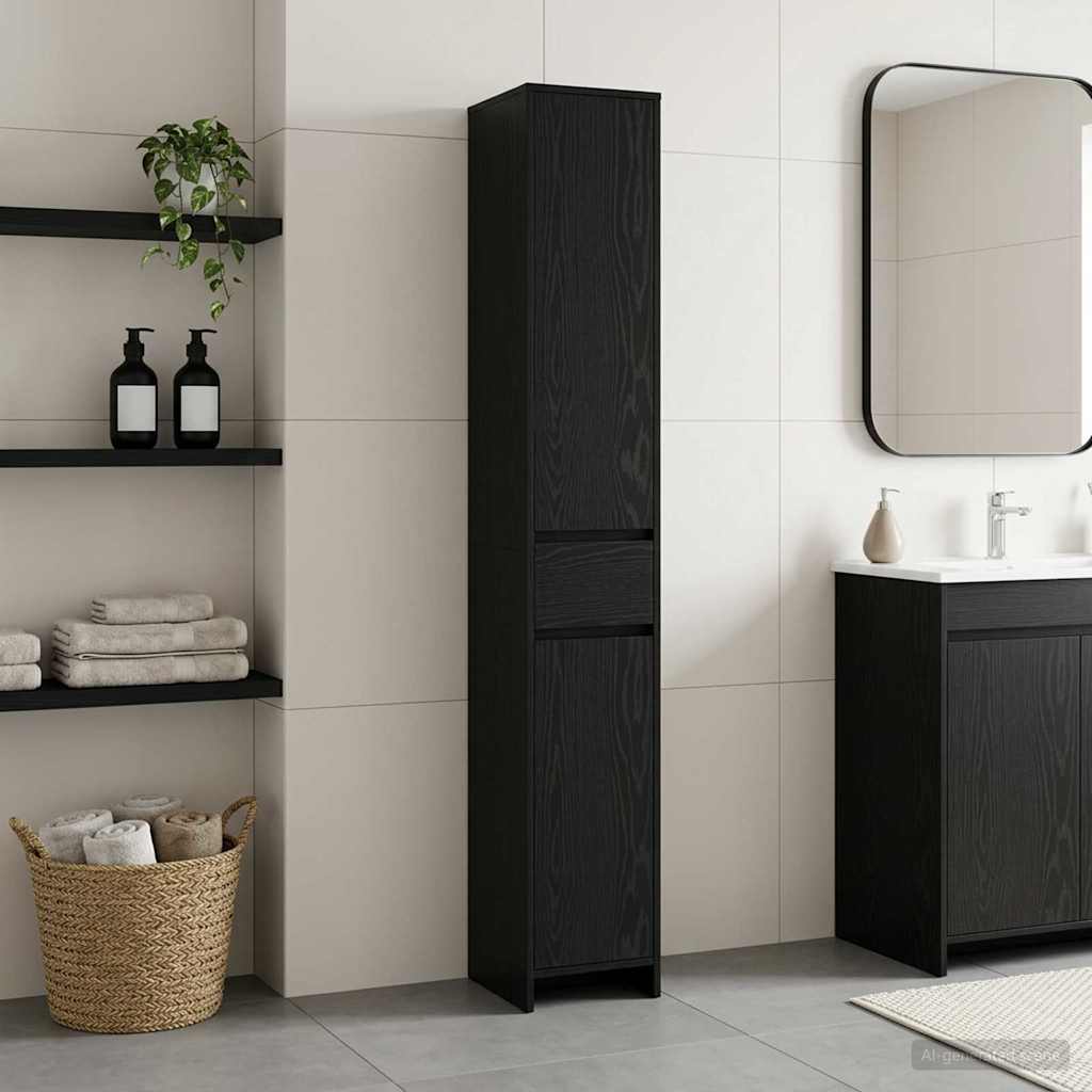 Bathroom Cabinet Black Oak 30 x 33 x 190 cm Engineered Wood