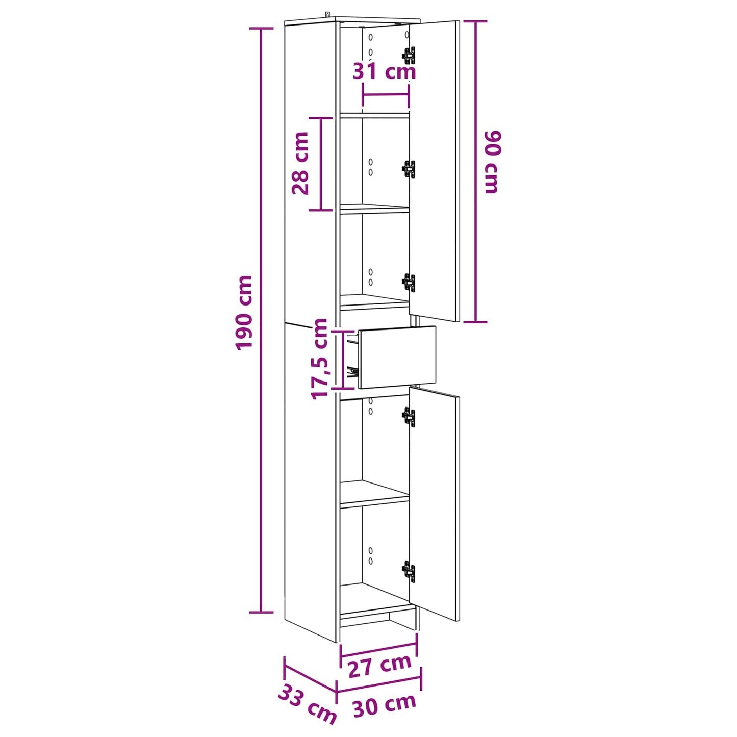 Bathroom Cabinet Concrete Grey 30 x 33 x 190 cm Engineered Wood