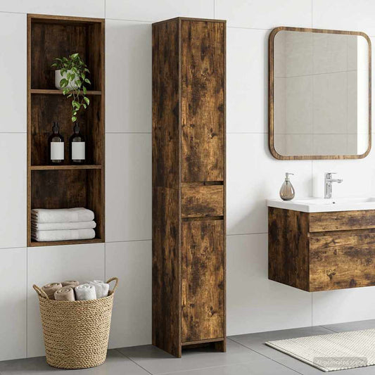 Bathroom Cabinet Smoked Oak 30 x 33 x 190 cm Engineered Wood