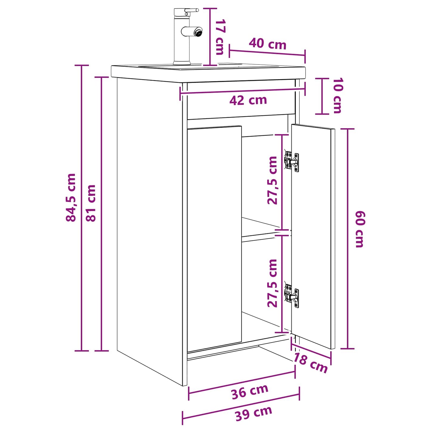 Bathroom Vanity with Sink Grey Sonoma 42 x 40 x 84.5 cm