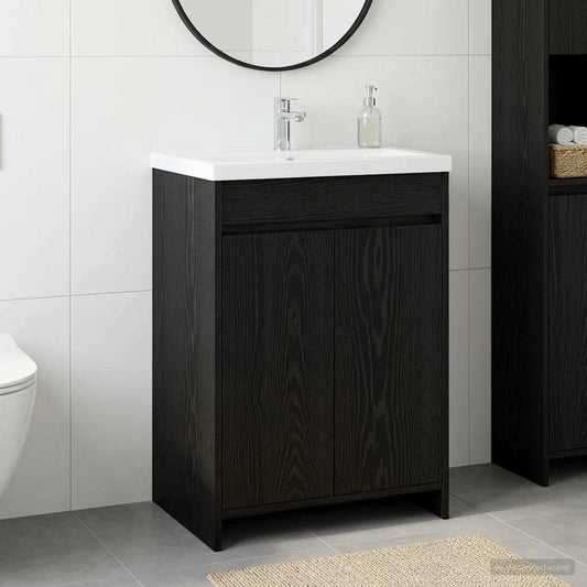 Bathroom Under Sink Cabinet Black Oak 56 x 37.5 x 81 cm